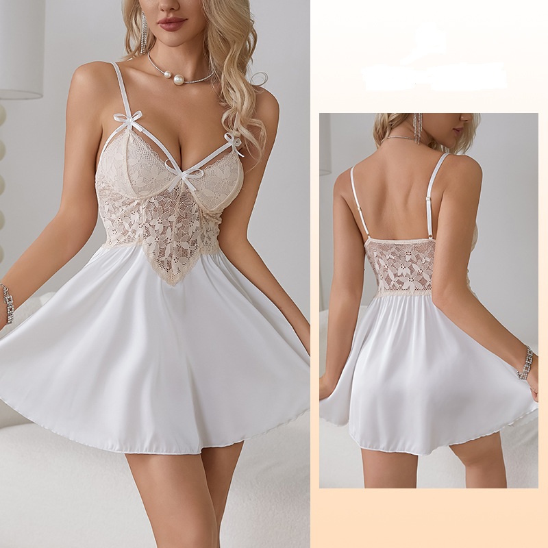 White Summer Home Wear Lace Chemise Women Nightgown Sexy Sleepwear Nightdress